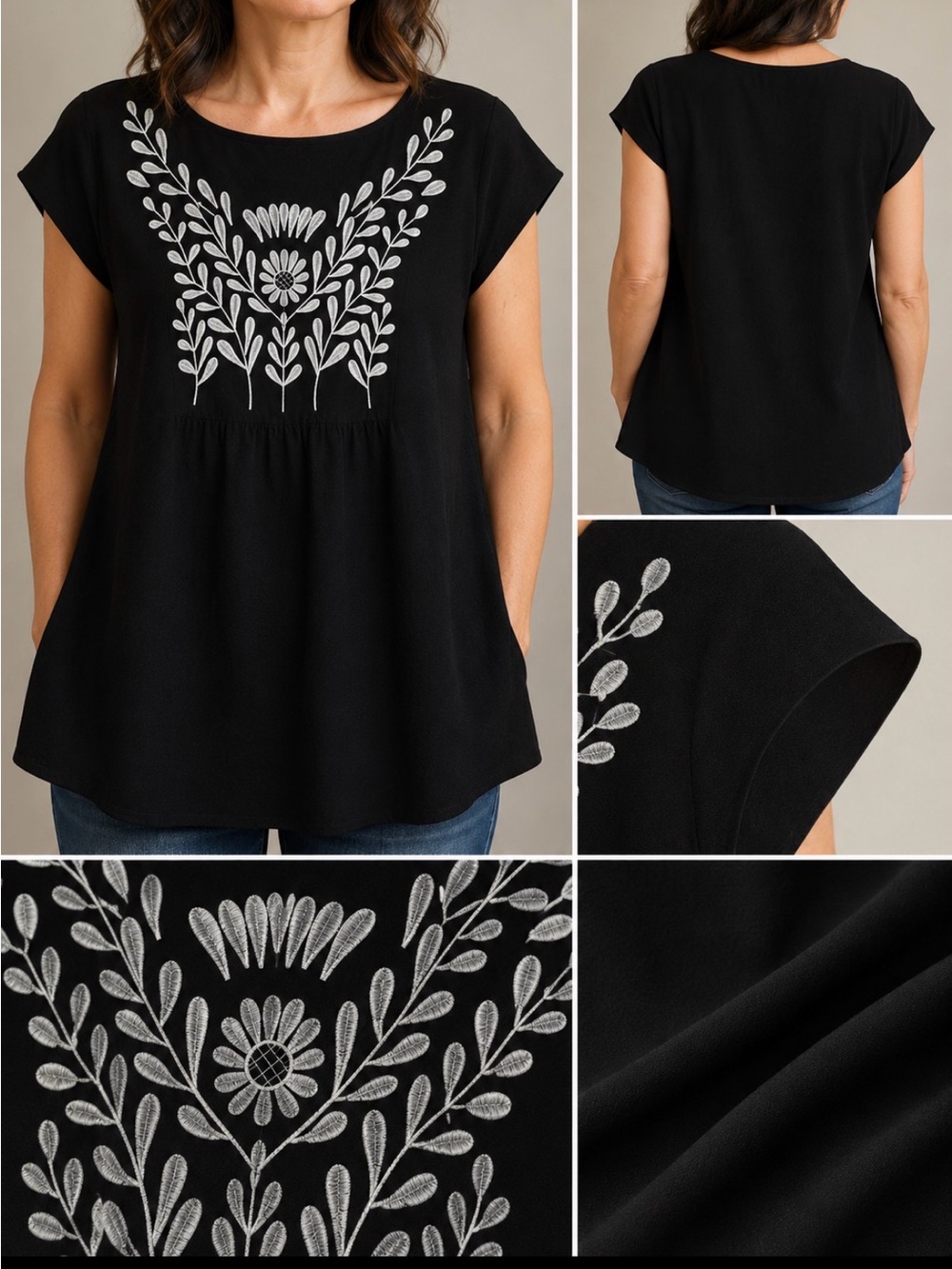 Black Embroidered swing Top